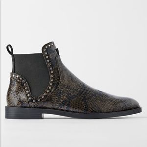 NWT Zara Flat Ankle Boots with Studs